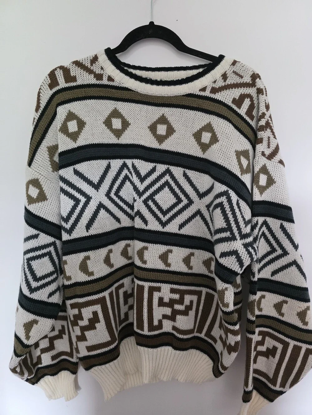 GITANO Vintage 90s Retro Pullover Southwest AZTEC Style Crew Neck Sweater Men XL